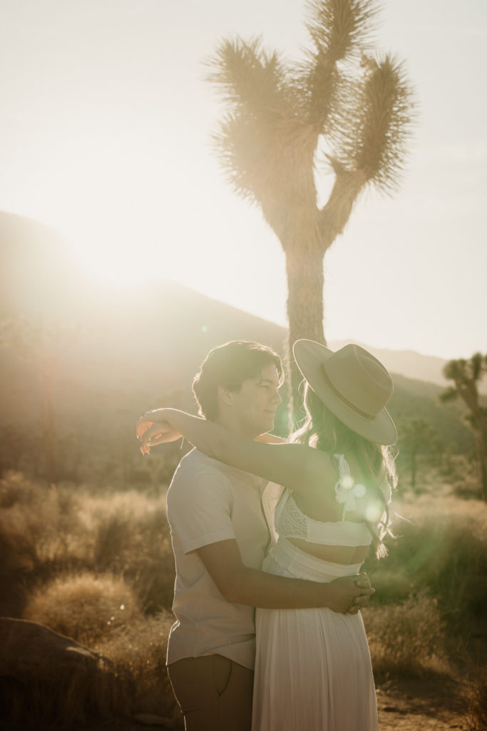 bride and groom engagement photos in joshua tree national park