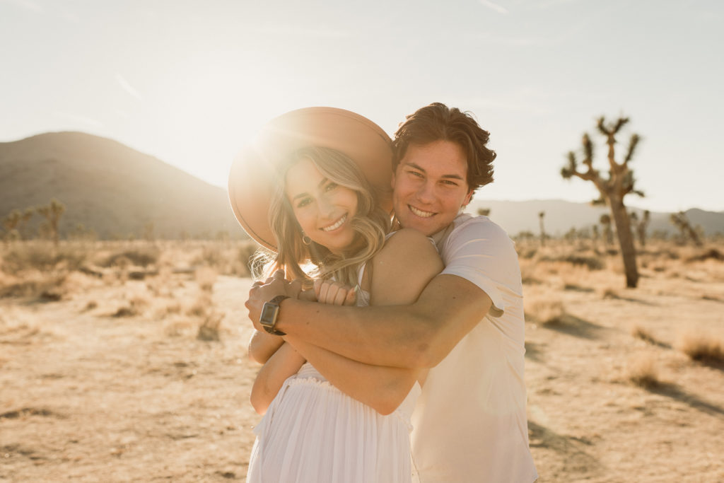 bride and groom engagement photos in joshua tree national park