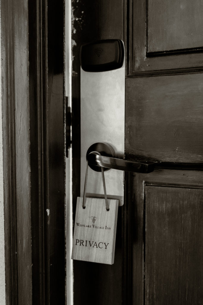 Do Not Disturb PRIVACY sign haning on the door in The Atrium building at the Westlake Village Inn in Westlake Village, CA