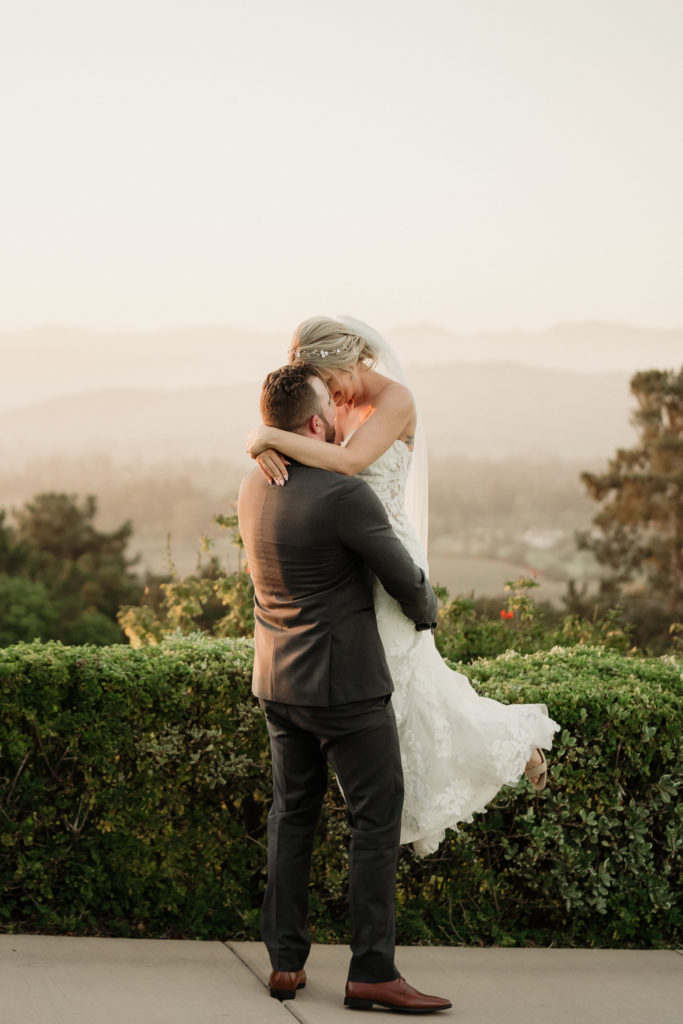 romantic bride and groom portrait at spanish hills country club
